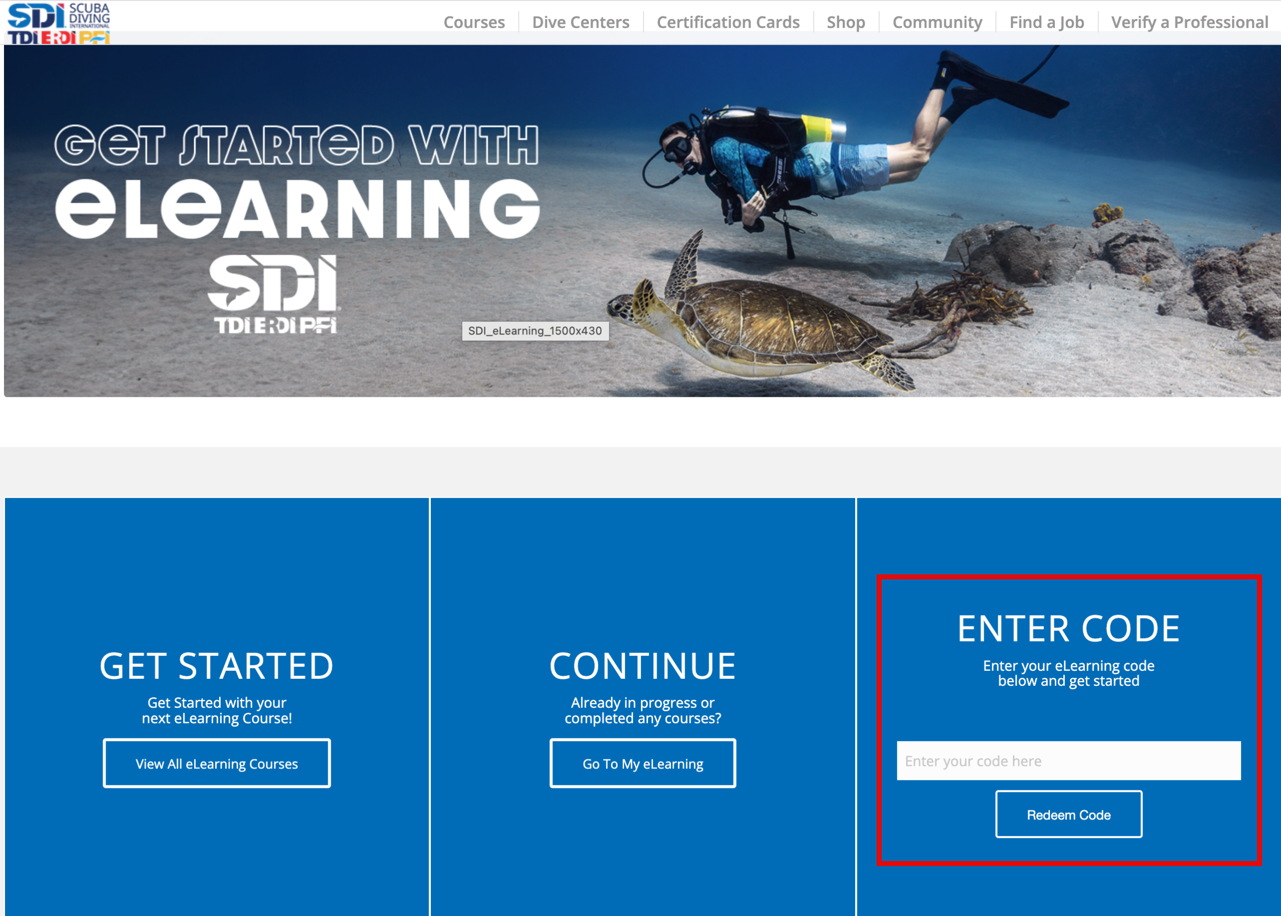 Example showing where to enter your SDI/TDI eLearning code
